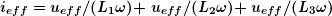 \boldsymbol{{{i}_{{eff}}}={{{{u}_{{eff}}}}}/{{({{L}_{1}}\omega )+}}\;{{{{u}_{{eff}}}}}/{{({{L}_{2}}\omega )+}}\;{{{{u}_{{eff}}}}}/{{({{L}_{3}}\omega )}}\;}