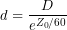 \[d=\frac{D}{e^{Z_0/60}}\]