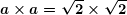 \[ \boldsymbol{a\times a=\sqrt{2}\times \sqrt{2}} \]