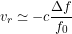 \[v_r \simeq -c\frac{\Delta f}{f_0}\]