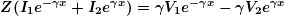 \[ \boldsymbol{Z({{I}_{1}}{{e}^{{-\gamma x}}}+{{I}_{2}}{{e}^{{\gamma x}}})=\gamma {{V}_{1}}{{e}^{{-\gamma x}}}-\gamma {{V}_{2}}{{e}^{{\gamma x}}}} \]