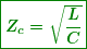 \begin{equation*} \boxed{\boldsymbol{{{Z}_{c}}=\sqrt{{\frac{L}{C}}}}} \end{equation*}