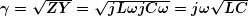 \boldsymbol{\gamma =\sqrt{{ZY}}=\sqrt{{jL\omega jC\omega }}=j\omega \sqrt{{LC}}}