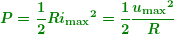 \[  \boldsymbol{P=\frac{1}{2}R{{i}_{{\max }}}^{2}=\frac{1}{2}\frac{{{{u}_{{\max }}}^{2}}}{R}} \]