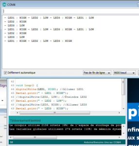 Exemple sur la voie Moniteur de l'Arduino