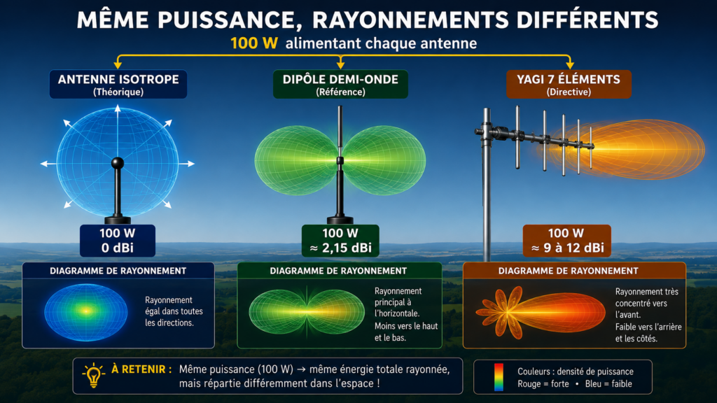 Même puissance, rayonnements différents