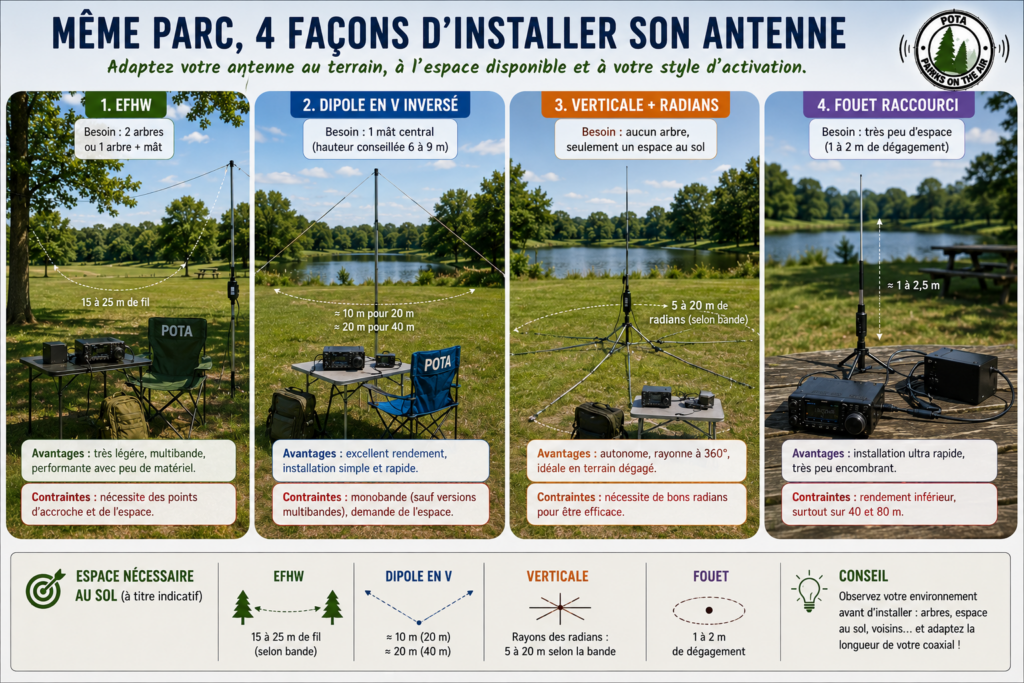 Même parc, quatre façons d'installer son antenne