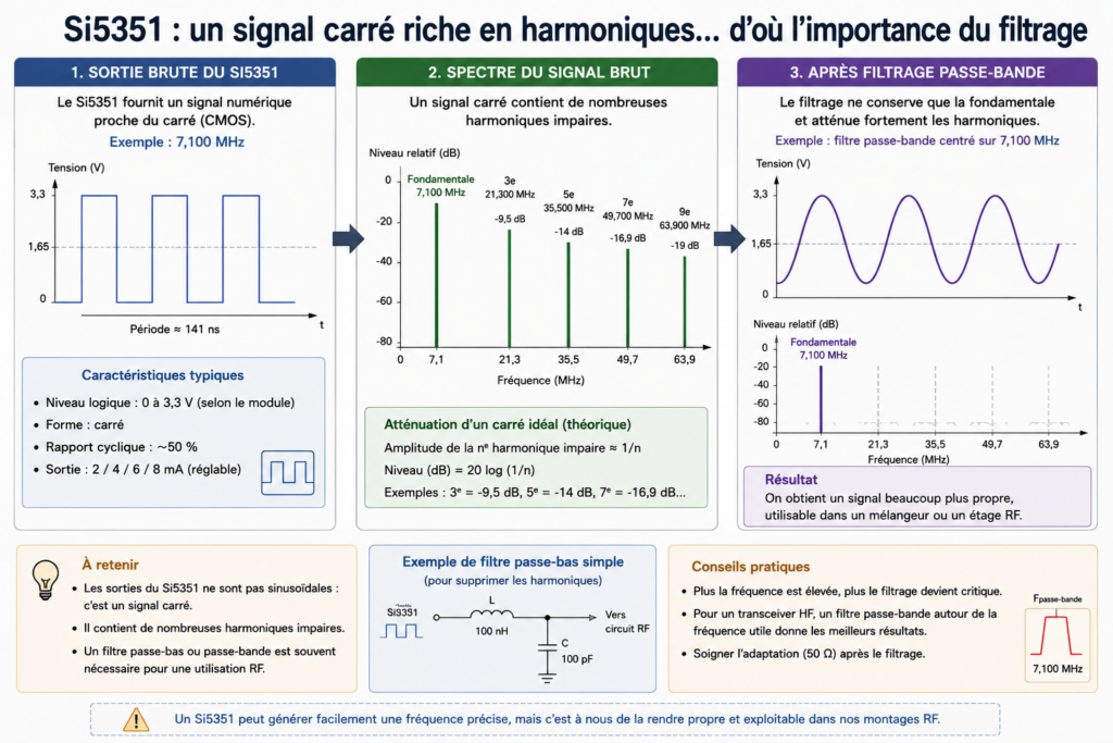 comparaison entre signal carré brut et spectre harmonique