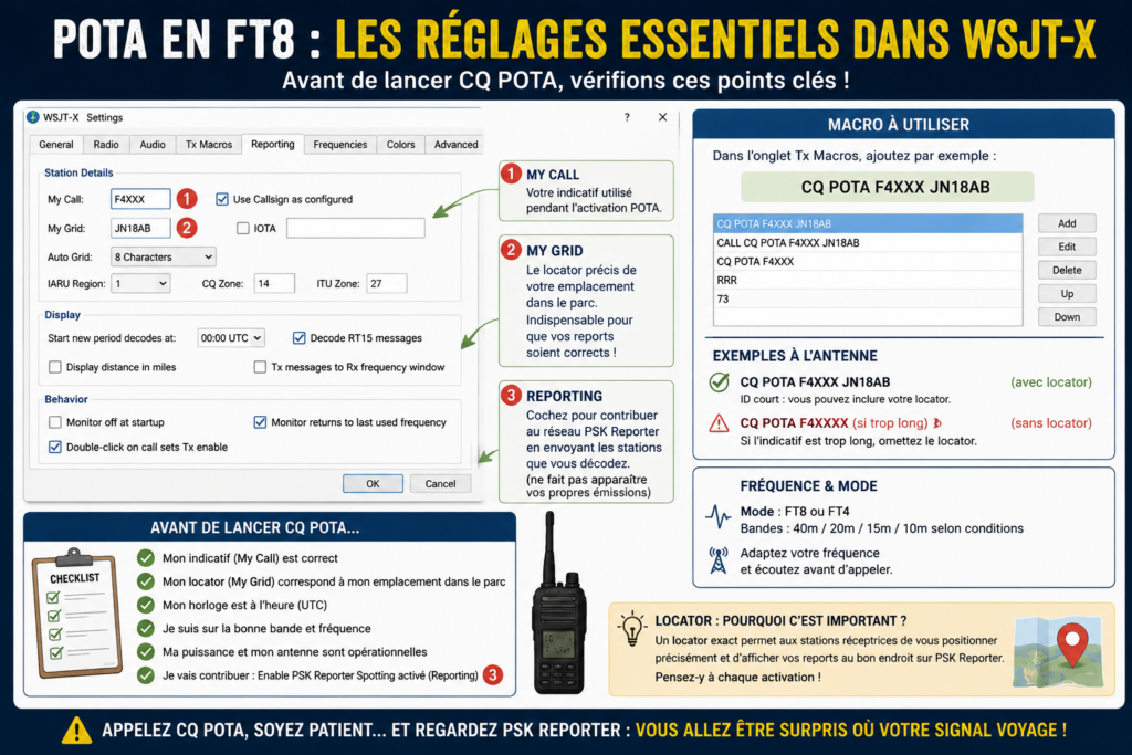POTA : WSJT-X : les réglages avant de lancer CQ POTA