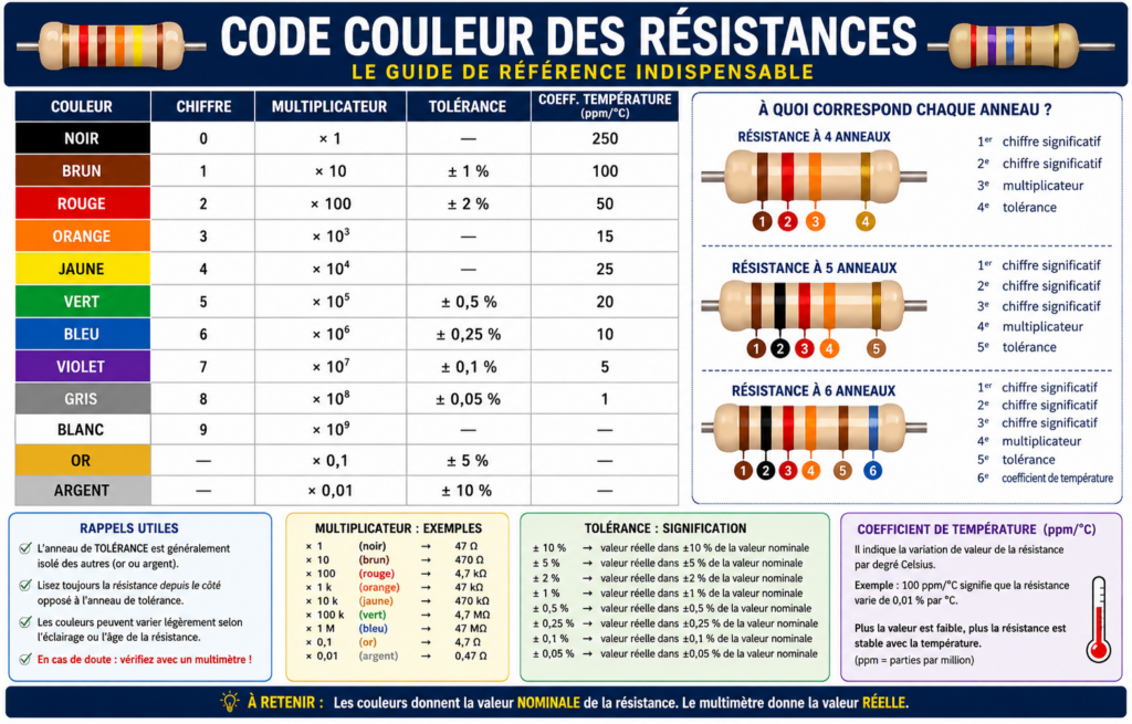 tableau du code couleur des résistances