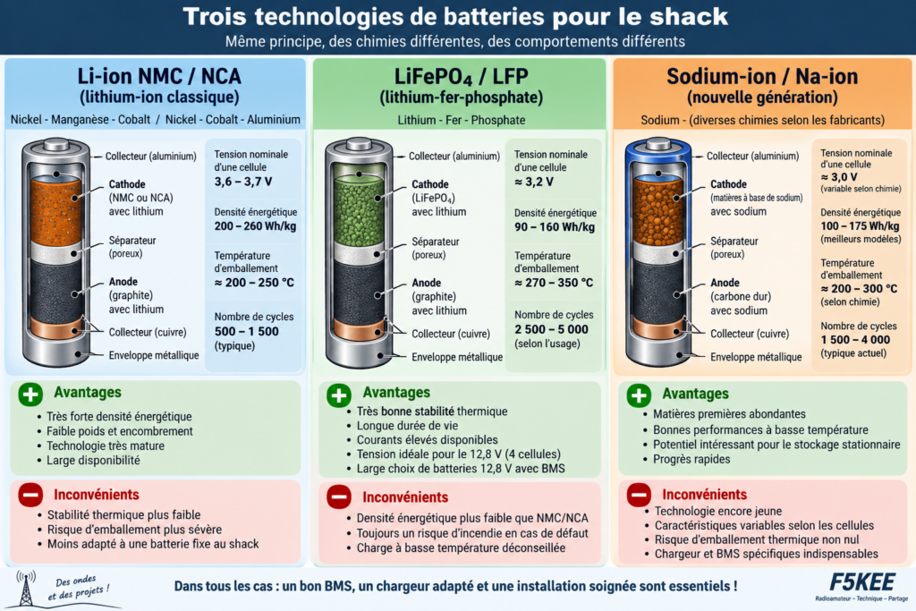 Comparatif des technologies de batteries pour le shack
