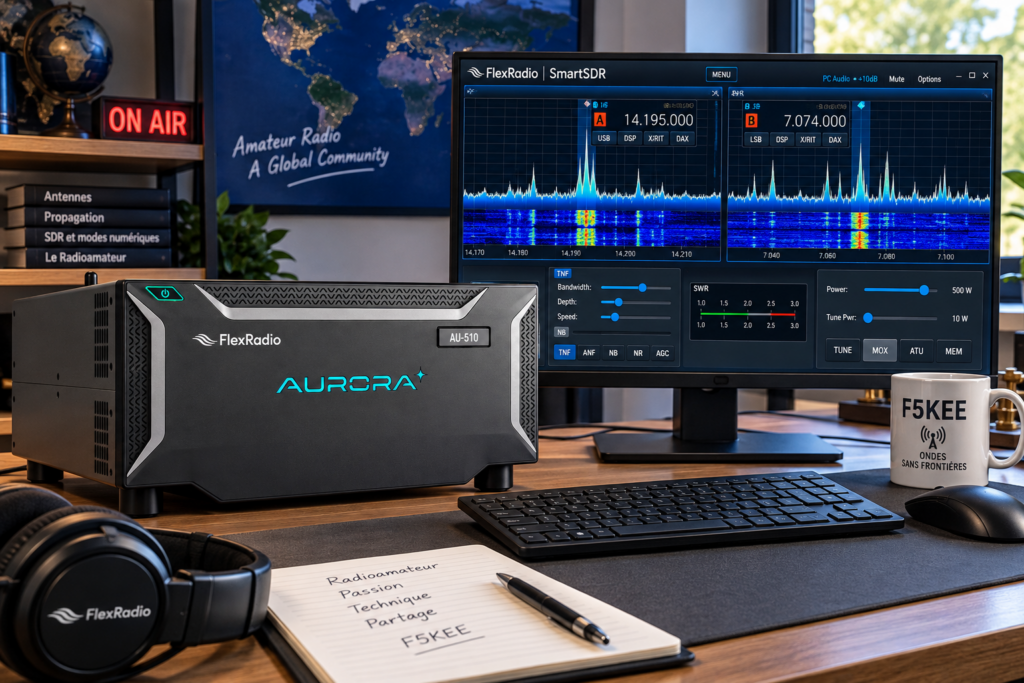 Station SDR Aurora dans un shack radio