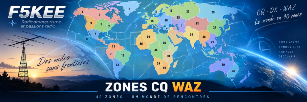 Carte mondiale CQ/WAZ au coucher du soleil