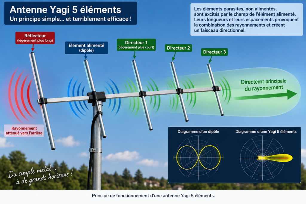 Infographie d’une antenne Yagi directionnelle