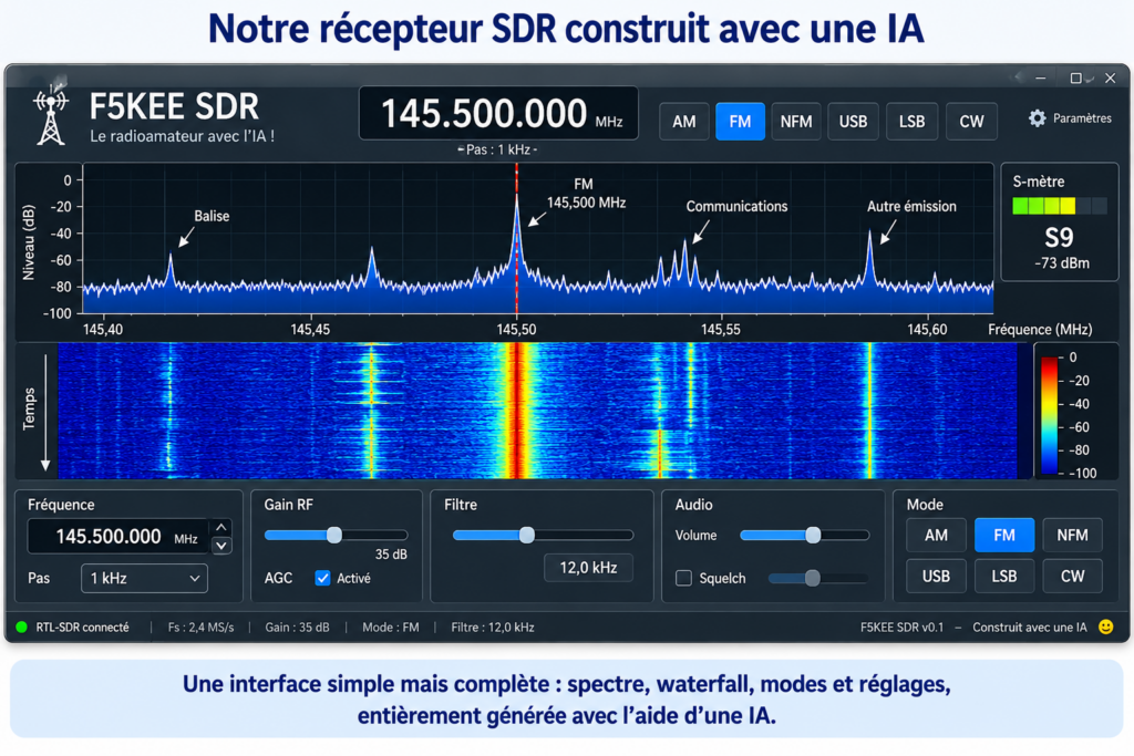 Interface SDR F5KEE générée par IA