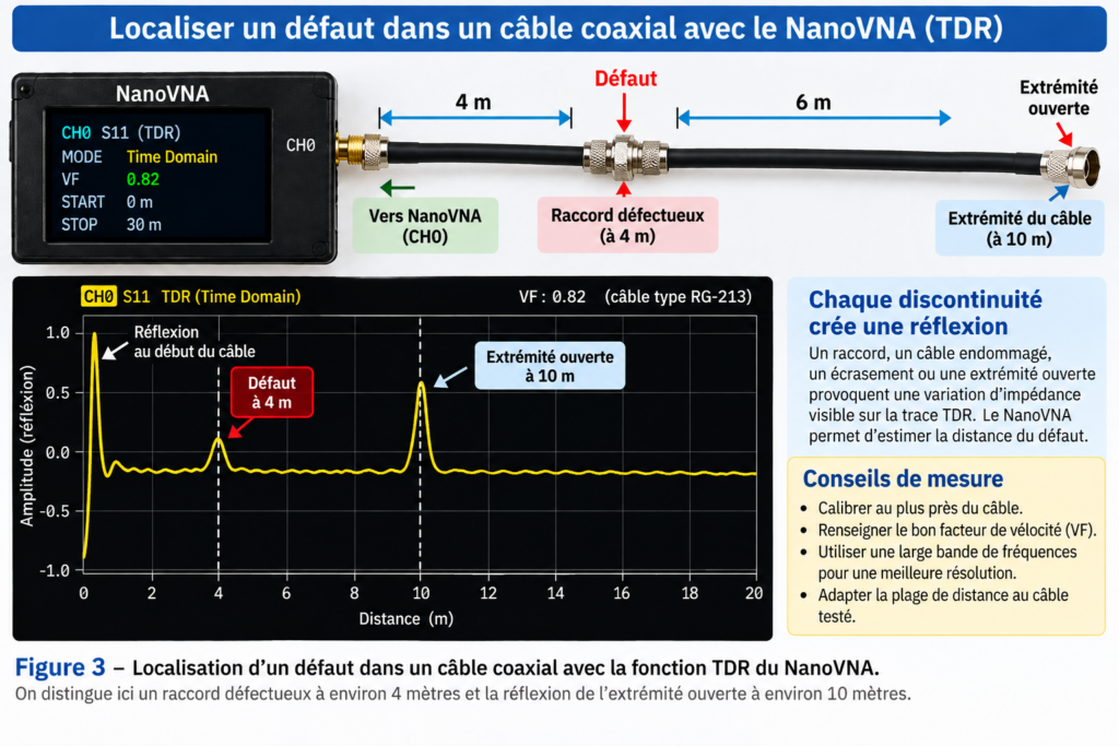 Localiser un défaut coaxial avec NanoVNA
