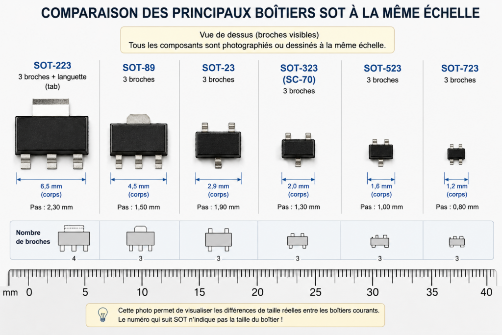 Comparaison des boîtiers SOT à l’échelle