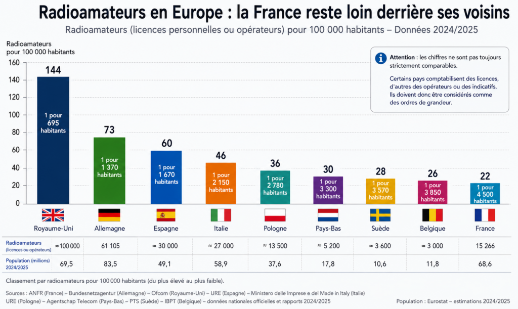 Radioamateurs en Europe : comparaison 2024/2025