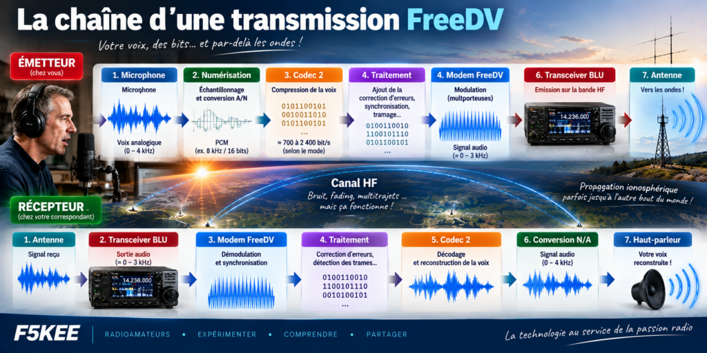 Chaîne FreeDV : des bits aux ondes