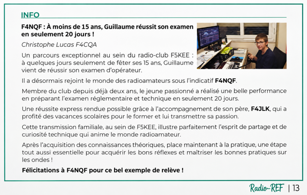 Guillaume F4NQF, jeune radioamateur passionné