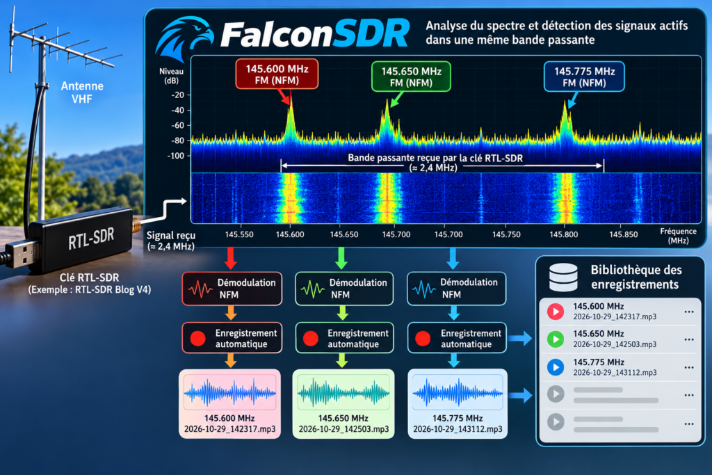 Infographie FalconSDR _ détection multicanal