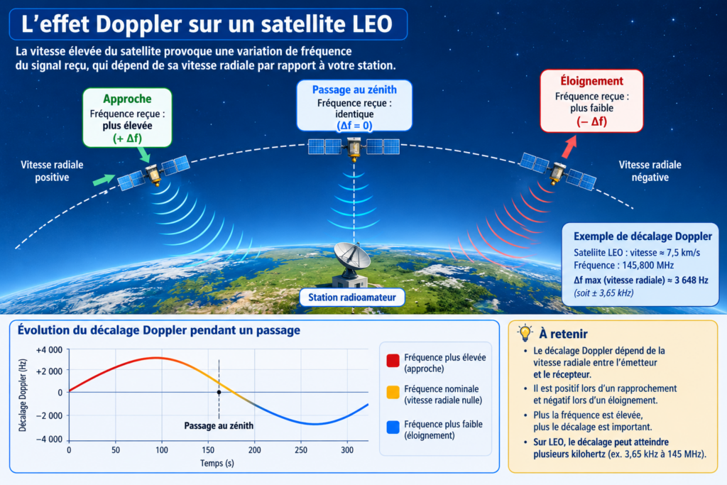 Infographie de l’effet Doppler sur satellite LEO
