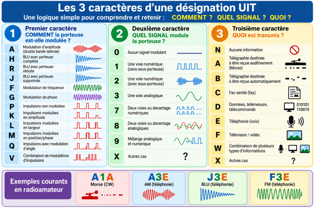 Infographie des désignations UIT radioamateur