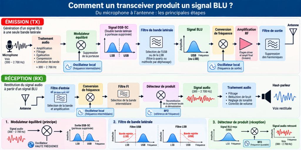 Infographie du signal BLU en émission-réception