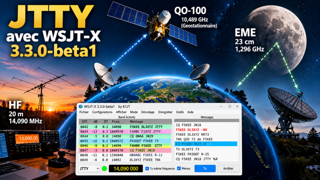 JTTY dans l’espace _ HF, QO-100 et EME