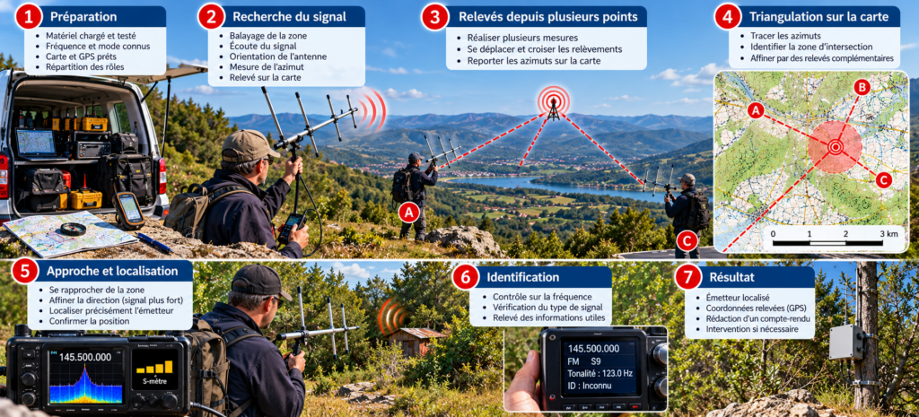 Workflow de radiogoniométrie en terrain naturel